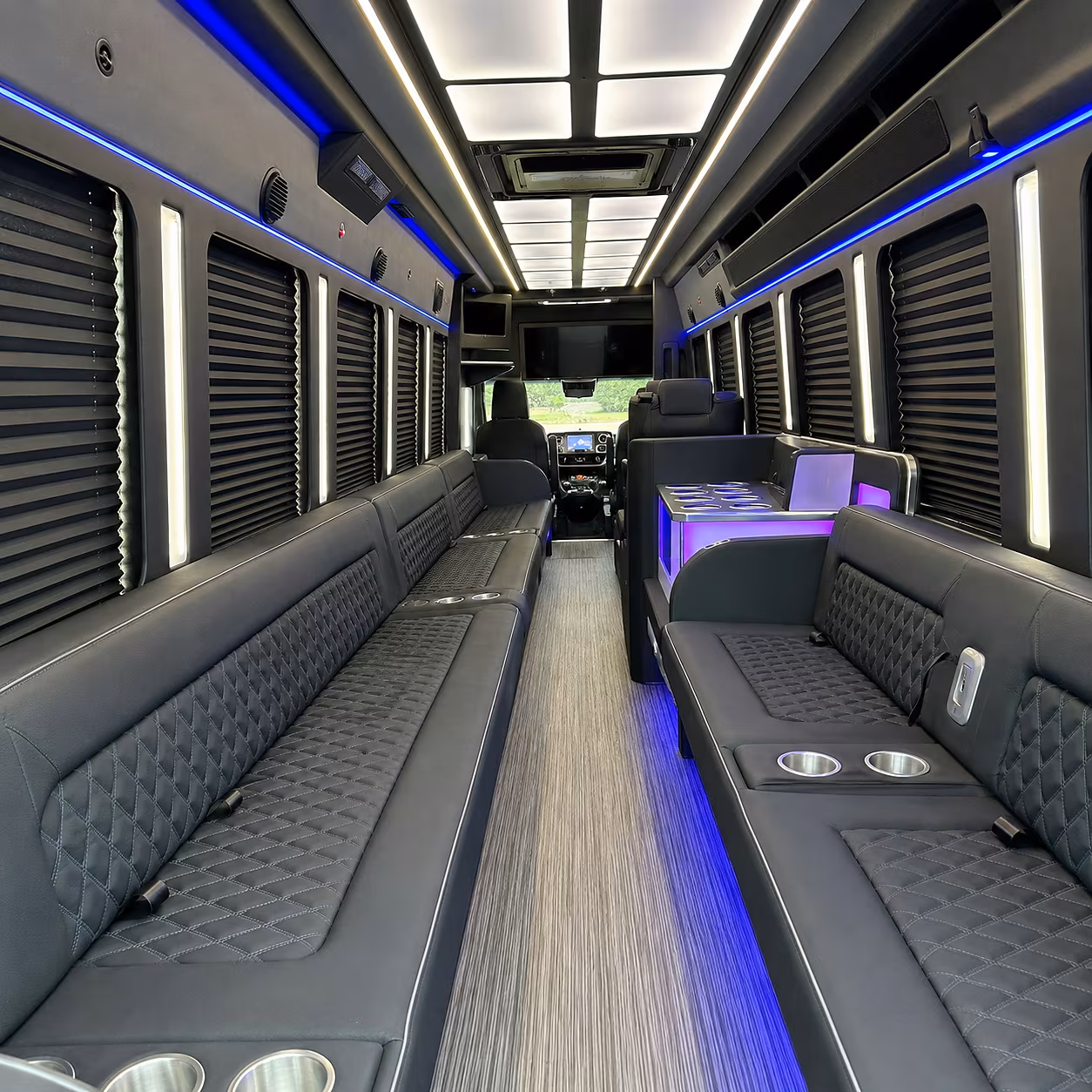 Passenger seating aboard a party bus rental serving Reno
